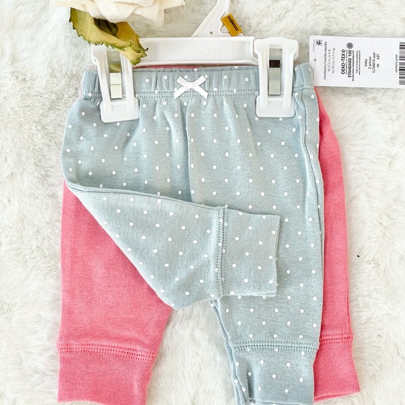 New with tags CARTER’S 2PK BABY PANTS with bow and banded bottoms 1)pink 1) Blue - Picture 2 of 2